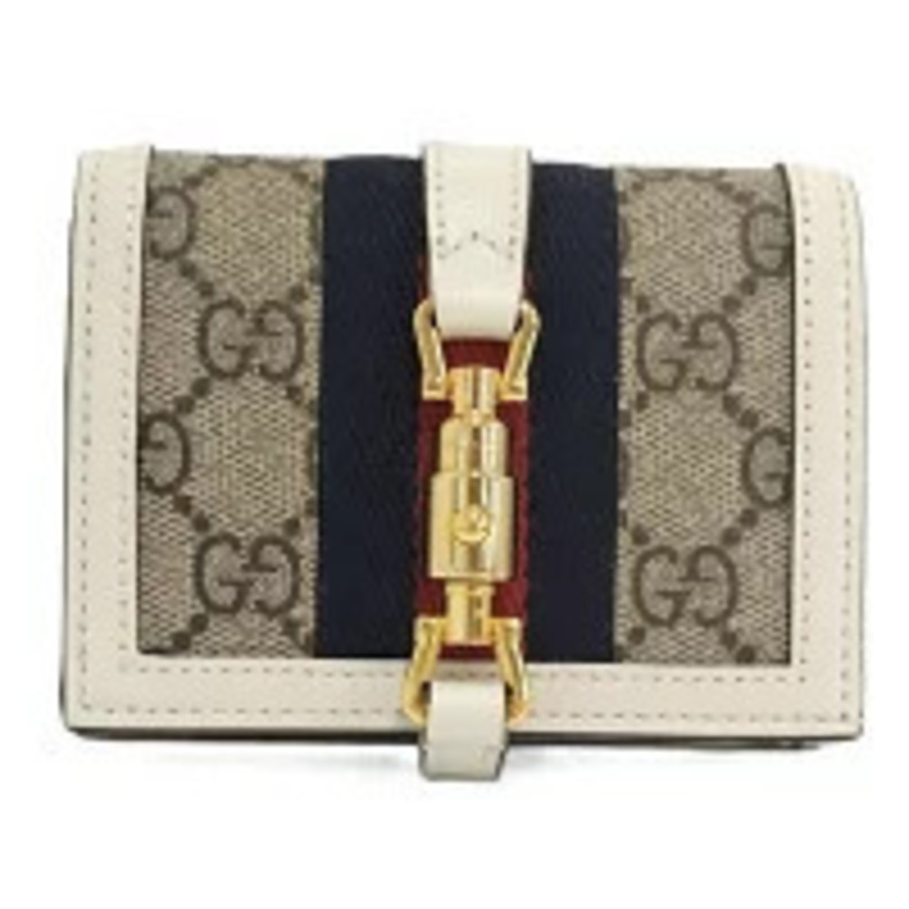 Gucci Jackie Bi fold Wallet GG Supreme Leather White Beige Cream